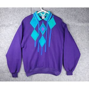 Vintage Jerzees Sweater Women's Large Collared Argyle Geometric Embroidered‎